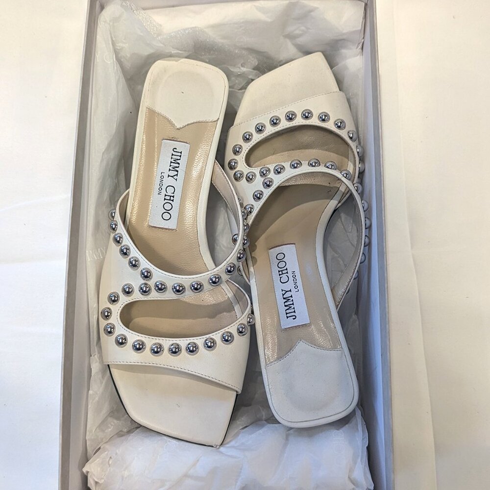Jimmy Choo Ivory Studded Slide Sandal Sz 38 Color: Latte - Picture 5 of 9